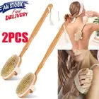 2pcs Back Scrubber Scrub Long Handle Shower Body Bath Brush Wooden Massage Brush