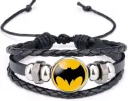 NEW BATMAN BRUCE WAYNE THE BAT MAN SUPER HERO GLASS BRAIDED LEATHER BRACELET