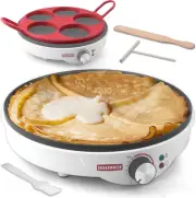 Crepe Maker Electric, Crepe Pan 12 Inch with 5 X 4” Silicone Molds, Pancake Make