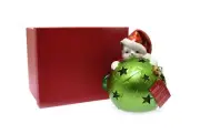 Luminary Flameless Candle & Timer White Kitten Cat w/ Green Ornament 7" NEW