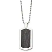 Stainless Steel Chisel Polished With Black Ip-Plated Cable Dog Tag On A 24 Inch Ball Chain Necklace