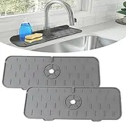 YOKONICO Sink Splash Guard Mats, 2 Pack Silicone Faucet Handle Drip Catcher 37 x 13.5cm Tray Sink Mat for Kitchen Bathroom, Drip Protector Splash Countertop (2 Pack Grey)