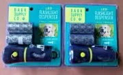 2 x LED Flashlight Dog Waste Dispenser 3 Rolls Pick-up Poop Bags Black Belt Clip