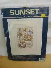 NISB Vintage 1997 Sunset Victorian Mementos Stamped Cross Stitch Kit Dimensions