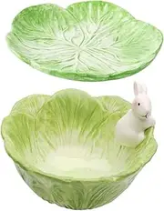 KICHOUSE Adorable Rabbit Cabbage Boys and Girls Bowl Plate Ceramic Dinnerware Set Safe for Babies Lightweight Easy to Clean