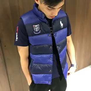 美國百分百【Ralph Lauren】羽絨 背心 外套 RL 上衣 Polo 大馬 徽章 深藍寶藍 XS S號 I720