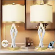 Sculptural Table Lamp Set of 2 for Bedroom, 26” White Modern Bedside Lamps