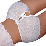 [FARZAH] Women Panties Female Underwear 3PCS/Set Women Lace Sexy Panties Open Crotch Underwear Lady's Crotchless Lingerie Floral See Through Brief Bowknot(White 1pc,M)