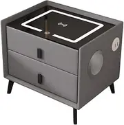 AIMALL Smart Bedside Table with Wireless Charging, Bluetooth Speaker, USB Port, LED Lighting and 2 Drawers – 18.9x15.7x17.7in Modern Nightstand with Storage Cabinet