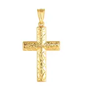 14k Yellow Gold Shiny Diamond Cut Fancy Cross Pendant 15x30 mm