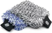 The Rag Company - Cyclone Ultra Wash Mitts - 70/30 'Gauntlet' Blend Korean Microfiber, Foam Padding, Scratch-Free, Lint-Free, Great for Rinseless Washing, 8in x 9in, Blue + Black (2-Pack)