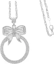 SECFOU Magnifying Glass Pendant Necklace with Magnification Durable Chain for Easy Reading for Jewelry Inspection Crafts and Everyday Use Stylish Bow Design