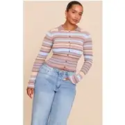 Shape Mocha Knitted Stripe Button Front Cardigan, Mocha