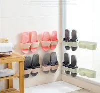 在飛比找Yahoo!奇摩拍賣優惠-立體牆體壁式掛式鞋架 糖果色創意傢俱粘貼掛壁掛鞋子防塵收納架