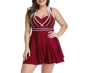 Womens Halter Swimdress Plus Size Two Piece Swimsuit Tankini Set