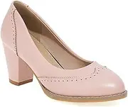 [HOTRA] Women Chunky Lolita Shoes Round Toe Mid Heel Mary Jane Platform Brogues Shoes Oxfords Derby Pumps for Wedding Party (Color : Pink, Size : 7)