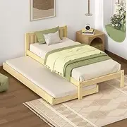 ALFORDSON Bed Frame Trundle, 2X Single Size Wooden Daybed Base, Platform Support Frames Talmon Series in Oak for Home Bedroom, Under-Bed SlidingTrundle for Adults and Kids