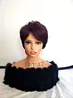 Wig short cut ombre wine black, natural full hair bang wig wine highlighted