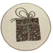 x4 Cynthia Rowley Beaded Christmas Present Placemat Set Holiday Gift Red Green
