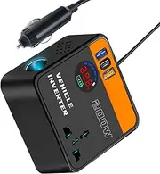 DC to AC Car Converter, Digital Display Inverter for Vehicle, Real-Time Monitoring Car Charger Adapter 12V/24V DC to 110V/220V AC for Cell Phone