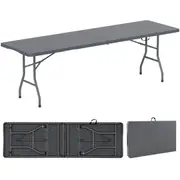 Costway 245cm Outdoor Portable Folding Picnic Table Patio Large Tabletop Dining Desk w/Carrying Handle/Safe Lock Grey
