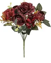 AU018-3 1 PCS Red Fake Bouquet Artificial Hydrangea and Camellia Flowers,European Home Arrangement Flower Arrangement,Ideal Decorations for Office, Home, Banquet and Party,29cm(11.4")