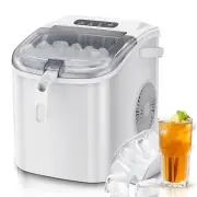 Ice Maker Machine Countertop, Portable Self-Cleaning Ice Maker with Handle, Whit