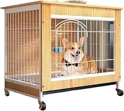 Medium dog crate, dog crate table with 360° silent wheels and tray, wooden dog crate, dog crate furniture, spacious tabletop, storage at your disposal, suitable for small/medium-sized dogs(S)