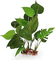 SunGrow 10" Plastic Leaf Plant, Heavy-Duty Ceramic Base, Hiding Spot for Fish, Betta, Angelfish, Gold Fish, Frog, Python, Reptiles, Amphibians, 1 Piece
