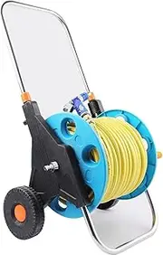 Garden Hose Reel Cart,Portable Garden Hose Storage Rack with Rollers, Household Wall Cleaning Hose Cart, Telescopic Rod