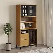 Generic Highboard with Glass Doors FLAM 80x40x180 cm Solid Wood Pine