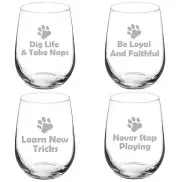 Dog Wisdom Collection Set Of 4 Stemless Wine Glass Goblet 17oz