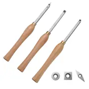 Wood Lathe Chisel Set, 3 PCS Woodworking Turning Tools, Includes Square, Round, Diamond Carbide Blades, 20 cm Comfortable Grip Handles, Wood Chisel Set with Wooden Box For Turning Pens or