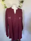 Siddhe Tunic Top Button Front V Neck 3/4 Rolled Long Sleeve Zip Burgundy 2XL NWT
