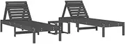 Camping Sunloungers Reclining Patio ChairsSun Loungers 2 pcs with Table Grey Solid Wood Pine