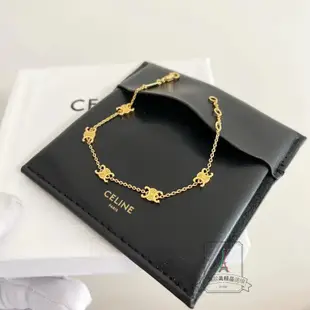 精品 CELINE 賽琳 Mini TRIOMPHE 凱旋門 Logo 金色手鏈