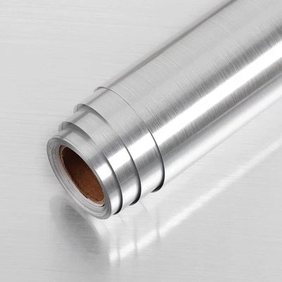 24x160in Silver Stainless Steel Backsplash Contact Paper Metal Texture Interi...