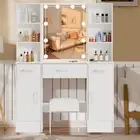 Dressing Table Makeup Table w/3 Drawers Stool Vanity Desk with Mirror&led Light