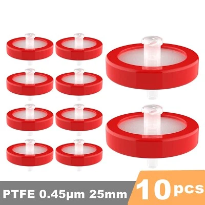 HPLC Syringe Filter PTFE 0.45 Micron Pore Size 25mm Diameter Non-Sterile 10 Pack