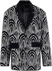 [Bciopll] Women Blazer Black Sequins Big Size Casual Lapel Long Sleeve Suit Jacket