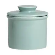 French Butter Crock Ceramic Jar with Sealed Lid Solid Color Design Durable cyan