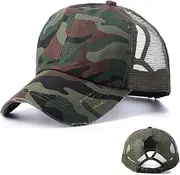 [TOZLU] Unisex Trucker Hat Plain Ponytail Messy Baseball Visor Cap Buns Baseball Caps Camouflage