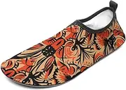 [BTCOWZRV] Water Shoes for Women Men Orange Folk Pattern Water Sports Shoes Slip-on Breathable Lightweight Athletic Aqua Sock