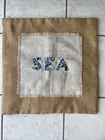 Burlap w/ beaded “SEA” accent pillow cover/case- Zippered Back - Farmhouse/Beach