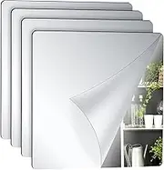 Unpoten Pack of 4 Full Body Mirrors for Walls, 20 x 20 cm Adhesive Mirrors for Cabinet, DIY Acrylic Mirrors, Wall Mirrors for Wall, Home, Living Room, Gym, Hallway, Wall Mirror, Self-Adhesive Mirror