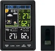 Multifunctional Weather Station Indoor/Outdoor Wireless Thermometer Temperature and Humidity Monitor Color Screen Electronic Alarm Clock Weather Forecast Clock with Adjustable Backlight Barometer