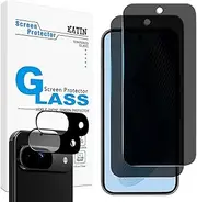 [KATIN] 2 Pack Privacy Screen Protector for Google Pixel 9 with 2 Pack Camera Lens Protector Anti-Spy Tempered Glass Film, Support Fingerprint Unlock, Anti-Scratch, Case-Friendly