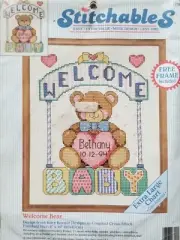 Stitchables "Welcome Bear Birth Record" Cross Stitch Kit with Frame Size 8 x 10"