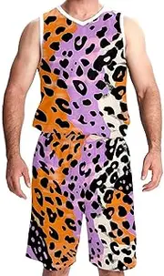 [KQNZT] Basketball Jersey with Shorts, Basketball Jersey for Women, Men's Lightweight Rec Tanks, Leopard Pattern Colorful Fashion