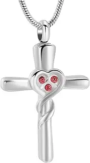 KETIME Crystal Heart Wrapped Cross Cremation Urn Necklace for Women Men Memorial Jewelry with Ashes